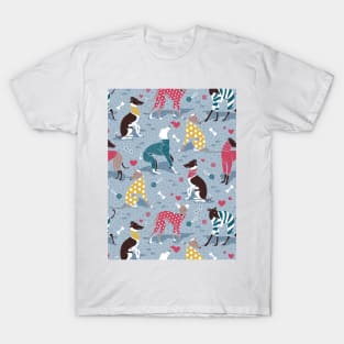 Greyhounds dogwalk // pattern // pastel blue background T-Shirt